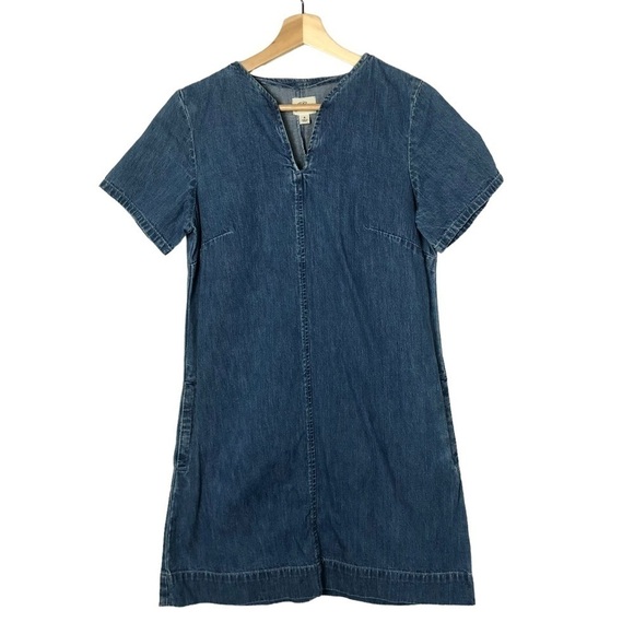 J. Crew Blue Denim Short Sleeve V-Neck Mini Dress 4 - Picture 3 of 6
